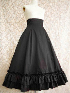 Gothic Lolita Skirt SK Cotton Plissado Ruffles Long Black Lolita Skirt