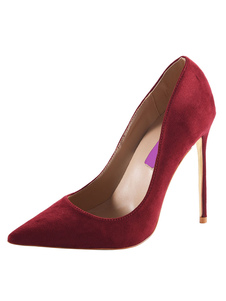 Zapatos de tacón de puntera puntiaguada de felpa de colores dulces de tacón de stiletto 