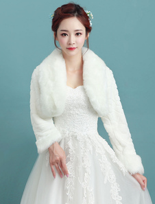 Wedding Bolero Jacket Faux Fur Ivory Long Sleeve Bridal Winter Wrap