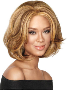Pelucas de pelo rubio estilo de Bob natural encrespa peluca de pelo corto mujer sintética