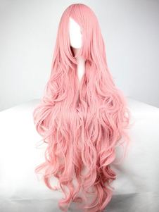 Halloween Hair Wigs Women Carnival Wigs Salmon Pink Tousled Full Volume Wave Long Synthetic Wigs With Sideburns