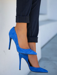Women's Pointed Toe High Heels Nubuck blue Stiletto Plus Size Pumps Shoes
