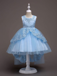 Faldas de Chica de Flor 2023 Bebe Azul con Encaje Tul Princesa Falda Tutu Brodado Vestido de Fiesta de Niños Vestidos del Desfile