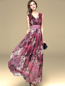 Шифоновое платье макси с цветочными печатами без рукавов для женщин