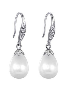 Wedding Pearl Earrings White Drop Earring Cubic Zirconia Bridal Jewelry