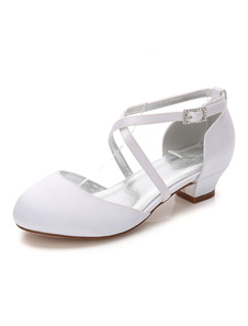 Chaussures fille de fleur blanche boucle réglable