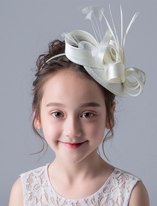 Flower Girl Fascinator Hat Ivory Accesorios para el cabello Vintage Satin Little Girls Hair Pieces