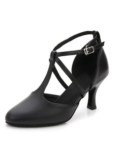 Latin Dance Shoes Black Ballroom Shoes Pointed Toe T Type 1920s Vintage Flapper Shoes