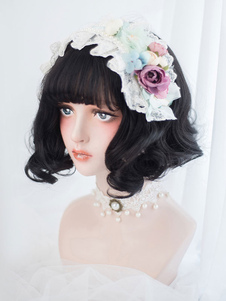 Black Lolita Wig Blunt Bang Full Volume Curl Tousled Short Lolita Wig