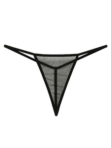 Sexy Thong negro Nylon Sheer T de nuevo para mujeres