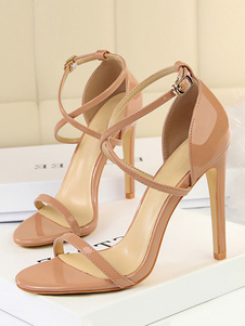 Nude High Heel Sandals Open Toe Criss Cross Stiletto Heel Sandals