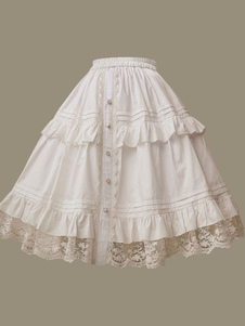 Sweet Lolita SK Lace Trim Frill Cotton White Lolita Skirt