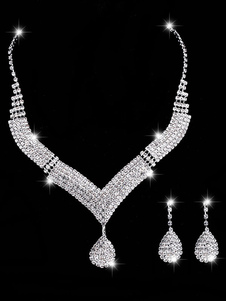 Hochzeit Schmuck Set Silber Ohrringe und Halskette Strass Braut Halskette Set