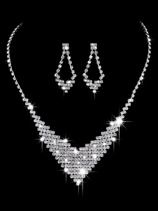 Conjunto de collar de boda Conjunto de joyas de pedrería de plata Conjunto de aretes y collar de novia