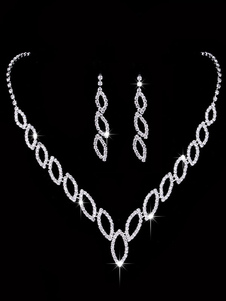 Conjunto de collar de boda Conjunto de joyas de pedrería Conjunto de pendientes y collar de plata nupcial hueco