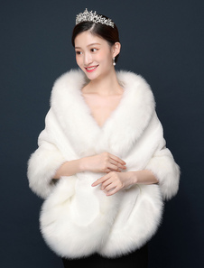 Wedding Wrap Faux Fur Jacket Winter Ivory Bridal Shawl