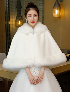 Faux Fur Poncho Wedding Ivory Wrap Shawl Winter Bridal Cover Up