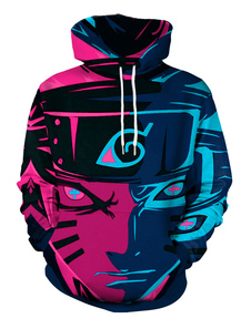 Long Sleeve Hoodie Naruto Print Constrast Hooded Pullover Hoodie For Men