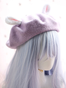 Süße Lolita Mütze Wolle Pom Pom Hasenohr Lolita Beret