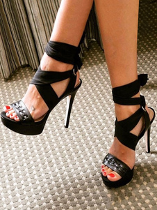 black high heels open toes shoes