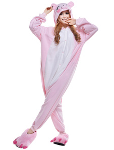 Kigurumi Pajamas Pig Onesie For Adult Unisex Pink fleece Flannel Animal Costume Halloween