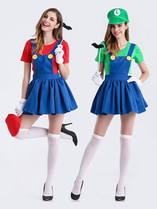 Super Mario Bros Mario Cosplay Costume Carnival Two Piece Set With Hat Mustache Waluigi Costume
