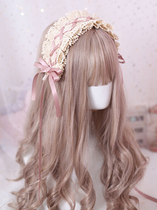 Accessorio per capelli Lolita con volant in pizzo con fiocco e copricapo dolce Lolita