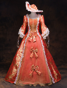 Victorian Dress Costume Women's Red Baroque Masquerade Ball Gowns Ruffles Trumpet Half Sleeves Dress