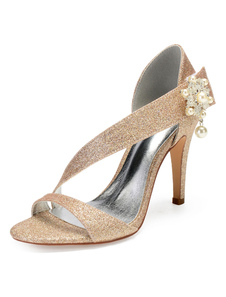 Chaussures de soirée paillettes champagne bout ouvert strass chaussures de mariage à lanières sandales à talons hauts