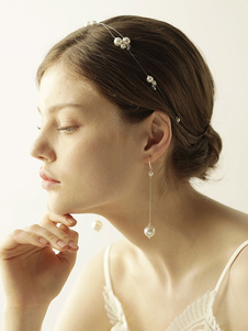White Jewelry Set Pearls Wedding Headband And Earrings