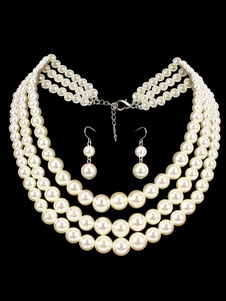 Faschingskostüm Flapper Kleid Accessoires weiße Perlen Ohrring mit geschichteten Halskette Flapper Girl 1920er Jahre Great Gatsby Zubehör Karneval Kostüm Karneval Kostüm