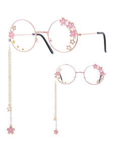 Süße Lolita Brille Rosa Ketten Blumen Sterne Rundrahmen Sonnenbrille