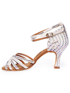 Обувь для латинских танцев Белая открытая обувь с шипами для бальных танцев