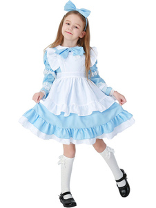 Kids Carnival Costumes Outfits Baby Blue Maid Dress Cosplay Wears For Child
