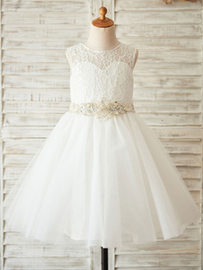 Flower Girl Dresses Jewel Neck Sleeveless Studded Kids Party Dresses