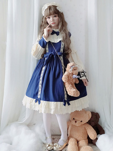 Sweet Lolita OP Dress Honey Girl Bows Burgundy Bow Long Sleeves Lolita One Piece Dresses