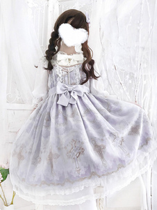 Sweet Lolita JSK Dress Lolita Printed Bows Lilac Lolita Jumper Skirts