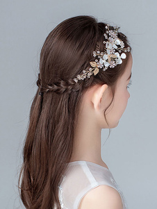 Flower Girl Headpieces Blond Pearls Accessory Metal Kids Hair Accessories