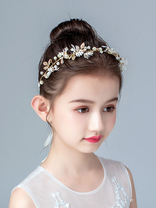フラワーガールヘッドピースブロンドパールアクセサリーパールキッズヘアアクセサリー