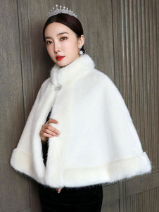 Wedding Wrap Ivory Sleeveless Stand Collar Accessories Faux Fur Buttons Bridal Cover Ups