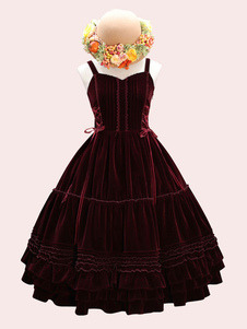 Sweet Lolita JSK Dress Velour Lace Up Ruffle Lolita Jumper Skirts