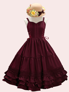 Sweet Lolita JSK Dress Lace Up Ruffle Cotton Lolita Jumper Skirts