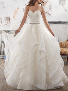 Wedding Dresses 2023 Ball Gown Sweet Heart Sleeveless Floor Length Asymmetry Hem Tulle Bridal Gown