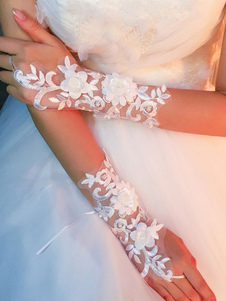 Guantes de boda Guantes de novia en relieve con flor de dedo de tul