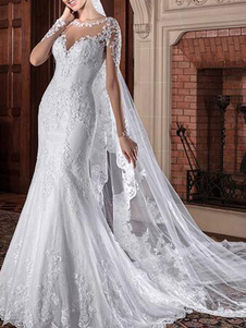 Wedding Dresses Jewel Neck Long Sleeves Lace Court Train Bridal Gowns