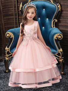 Flower Girl Dresses Jewel Neck Cotton Sleeveless Ankle Length Princess Silhouette Beaded Formal Kids Pageant Dresses