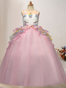 Blumenmädchenkleider Jewel Neck Tulle Sleeveless Knöchellangen Prinzessin Silhouette Bestickte Kinder Social Party Kleider