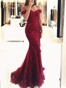 Evening Dress 2023 Mermaid Off The Shoulder Lace Tulle Formal Dresses Free Customization