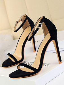 Sandali nero da donna 2021 con tacco alto e cinturino alla caviglia con cinturino alla caviglia