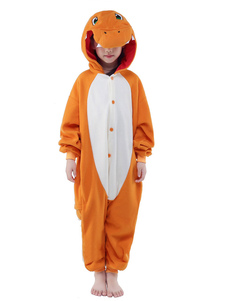Kigurumi Pajamas Dinosaur Onesie For Kids Orange Synthetic Winter Sleepwear Mascot Animal Costume Halloween